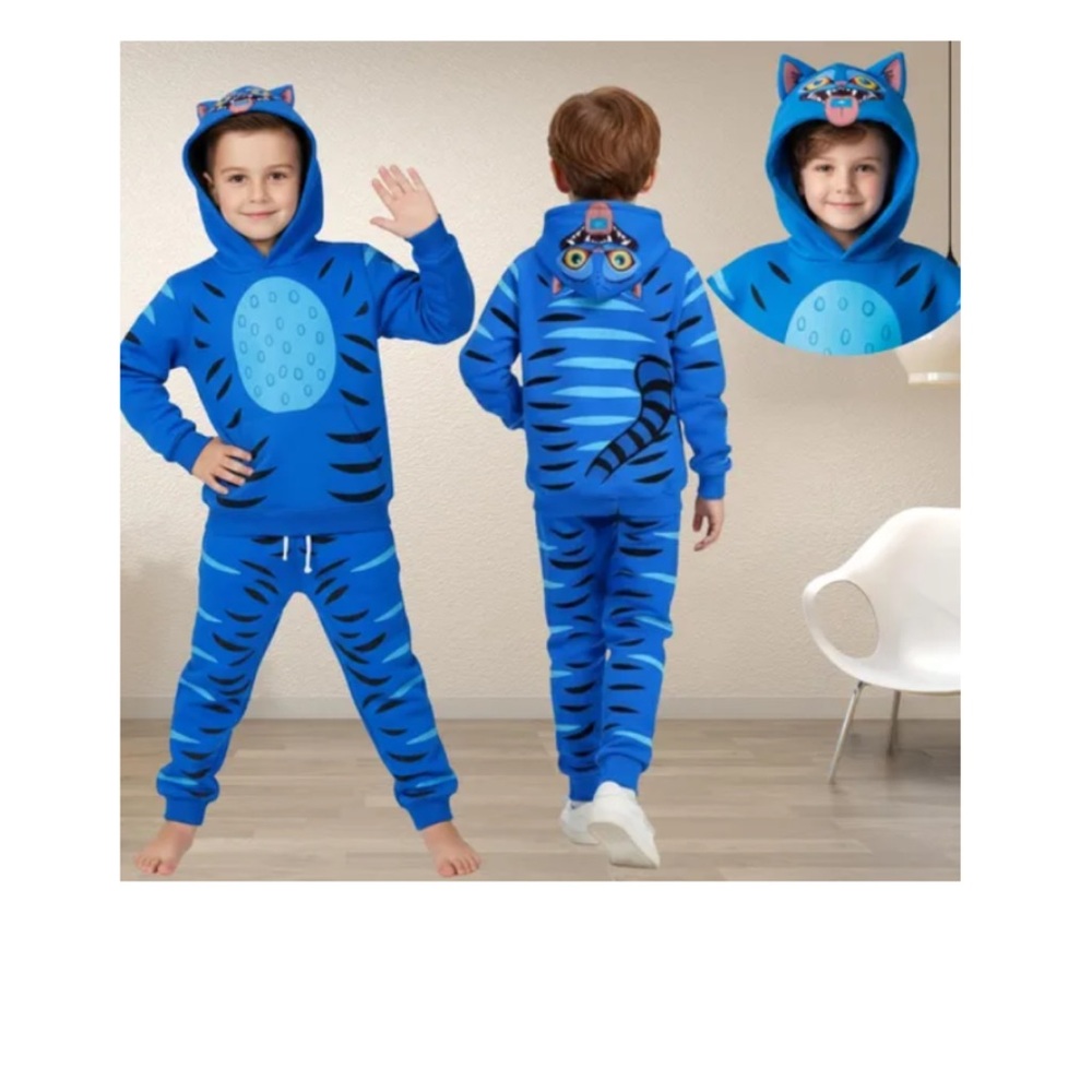 BNWT K-pop Demon Hunter’s Blue Tiger Striped Kids Hoodie and Pants Set